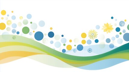 Colorful abstract background combining flowing wave patterns and various circular elements. For banner, greeting card, cover, presentation, invitation, seasonal design.