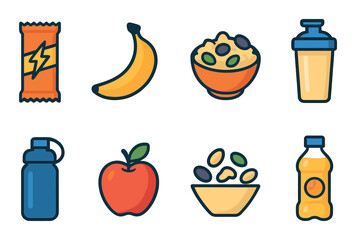Snack icon set in flat style. vibrant, simple, and colorful food symbols