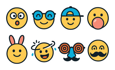 Obraz premium Silly emojis icon set: flat style emoticons and playful expression symbols