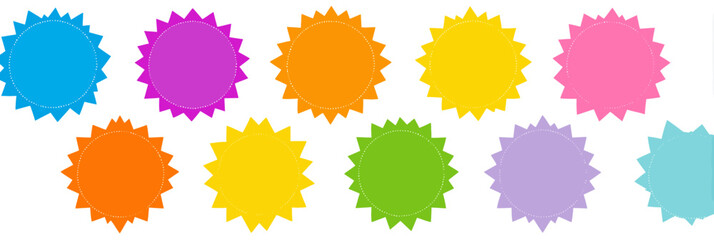 Star Round Sticker Tag Icon Set with Circle Starburst Label for Promo, Sale, and Price Offer Badge Vector Illustration