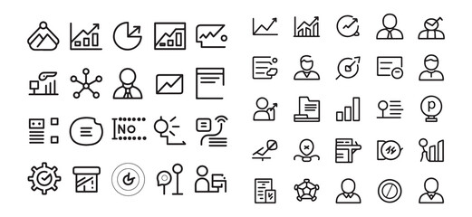 Art & Illustration. Business strategy set of web icons in line style. A collection of linear icon representing key business concepts, including market analysis, strategy, leadership, innovation,