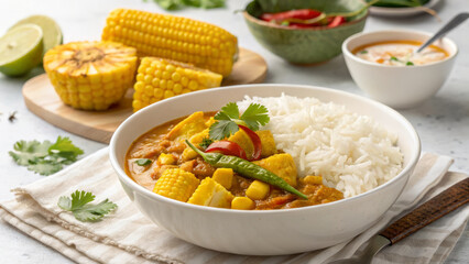 Delicious Indian Sweet Corn Curry with Paneer & Basmati Rice