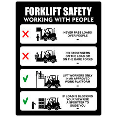 Forklift safety, working with people, sign and board vector © 206925HARY
