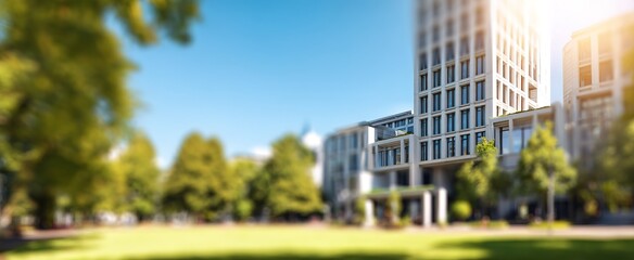 City Park With Modern Buildings Sunny Day