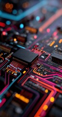 Closeup Colorful Circuit Board Technology Design