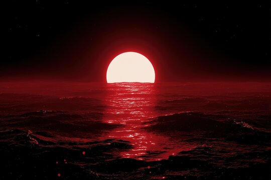 Pixelated Red Sunset Over Water