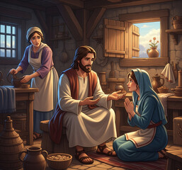 Jesus with Mary and Martha