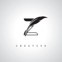 Z Letter Logo with Feather Pen – Elegant Monogram for Creative Branding and Identity Design	