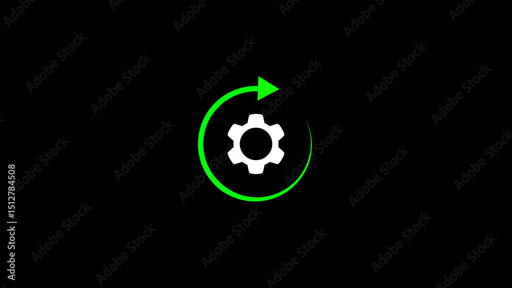 Poster a green circular arrow around a white gear symbol represents update processing system operation or s