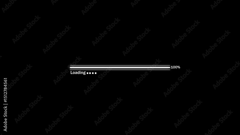 Poster black background displaying a loading progress bar reaching completion with a white horizontal line 