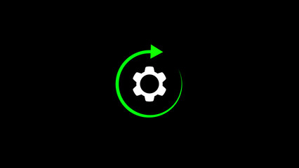 A green circular arrow around a white gear symbol represents update processing system operation or settings for user interface elements