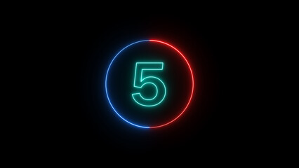 Digit five highlighted in neon light within a circle on a dark background illustrating visual appeal and modern design concepts for digital presentations and countdown timers