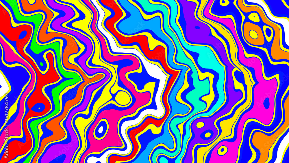 Poster vibrant abstract wavy pattern with bold colors and flowing shapes creating a visually dynamic and ca