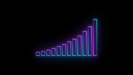 Animated glowing bar chart with rising gradient bars depicting growth and progress against a dark background for data visualization and digital infographics