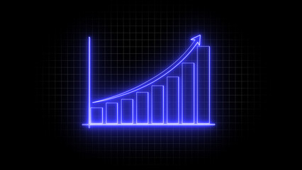 Rising neon blue graph on a black grid background illustrating business growth and financial success a modern visualization