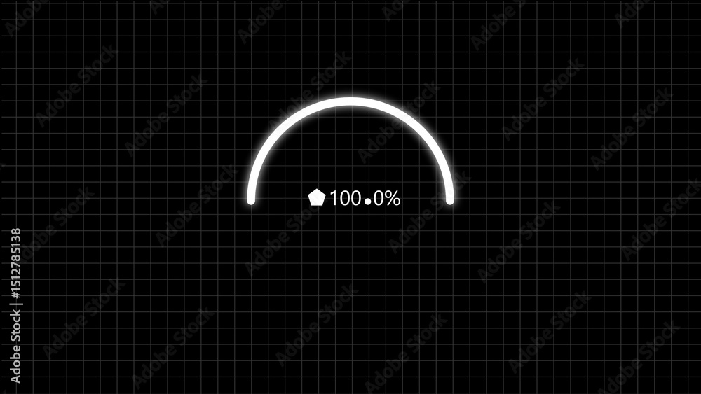 Poster futuristic progress indicator showing 100 percent completion against a dark grid backdrop perfect fo
