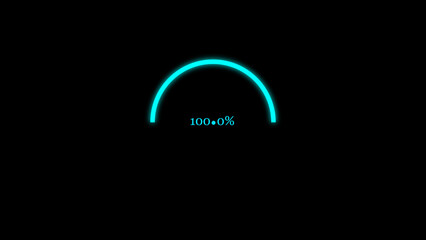 Neon blue semi circle graphic with percentage displayed on a black background suitable for web design and loading screens