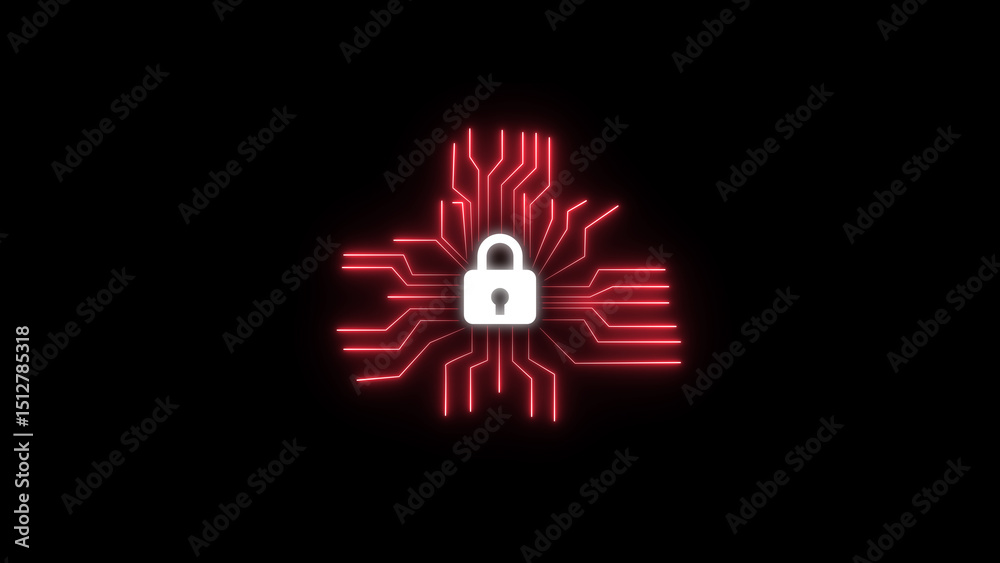 Poster digital cybersecurity concept represented by glowing circuit board and lock illustrating data encryp