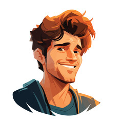 Professional Vector Portrait of a Funny Young Cartoon Guy in Profile View for Various Uses