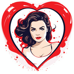 Professional Pop Art Woman on Heart Shaped Frame Vector Illustration for Romantic Designs