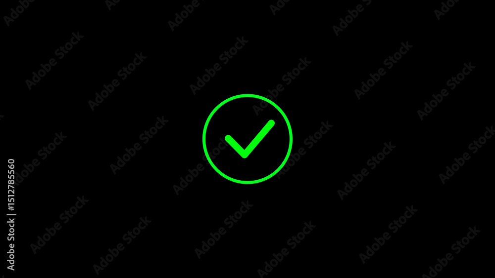Poster green check mark icon within a circle on a black background representing agreement validation or app