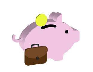 Simple 3D icon of a piggy bank and work portfolio