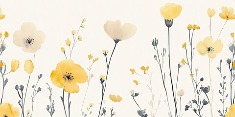 Watercolor Yellow Flowers In Pastel Background