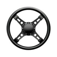 Obraz premium Black Steering Wheel For Race Car Isolated On White. Automotive Part For Driving Simulator, Vintage.