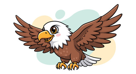Cartoon eagle with outstretched wings smiling on pastel background  