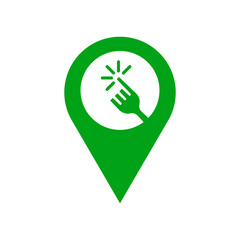 Minimal online food click logo with fork and pin marker map icon