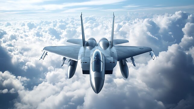 F15 Eagle Fighter Jet Soaring Through the Clouds  Aerial Military Aviation.
