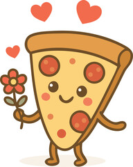 romantic pizza slice with flower and hearts
