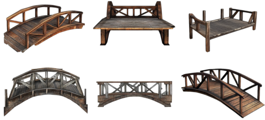 Collection Of Six Wooden Bridges Isolated On Transparent Background