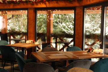 Modern cafe interior with new stylish furniture