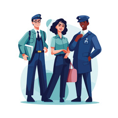 Diverse Group of Four Professionals Collaborating in Office Environment Vector Illustration