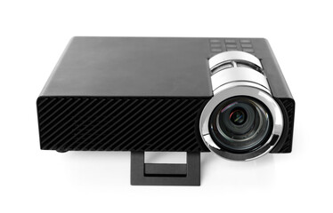 One modern video projector isolated on white