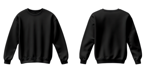 Black Sweatshirt Mockup Isolated On Transparent Background Front And Back View