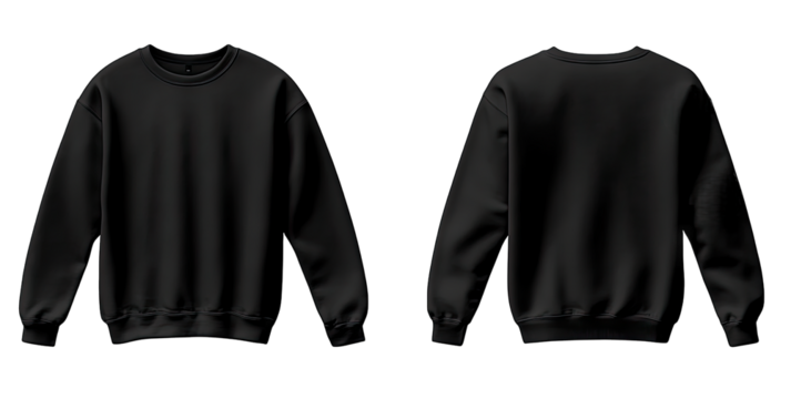 Black Sweatshirt Mockup Isolated On Transparent Background Front And Back View
