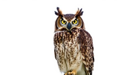 Obraz premium Alert Horned Owl with Intense Yellow Eyes