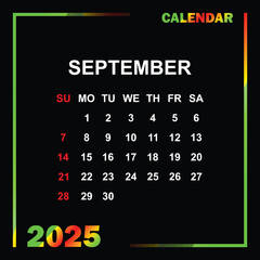 calendar month september 2025