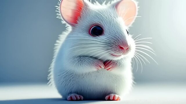 Adorable Fluffy White Mouse with Big Eyes on a Soft Pale Background Image