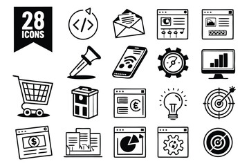 Website Design & Development Icon Set – UX, SEO, Coding & Internet Symbols