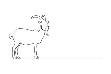 Continuous one line drawing of Goat. Single line drawing illustration of Muslim holiday sacrificing animals to God. Eid Al Adha Banner concept vector art. Doodle line illustration.