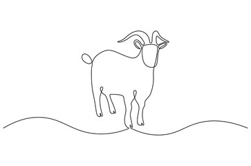Continuous one line drawing of Goat. Single line drawing illustration of Muslim holiday sacrificing animals to God. Eid Al Adha Banner concept vector art. Doodle line illustration.