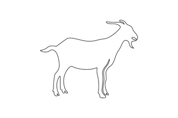 Obraz premium Continuous one line drawing of Goat. Single line drawing illustration of Muslim holiday sacrificing animals to God. Eid Al Adha Banner concept vector art. Doodle line illustration.