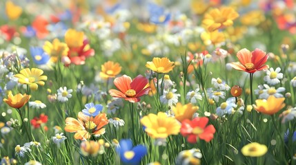 Vibrant meadow filled with colorful wildflowers.