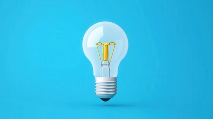 Modern Light Bulb with Clear Glass and Bright Yellow Filament on Blue Background