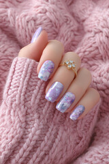 Manicure Nails Lavender Floral Design Hands Beauty Skincare Fashion Accessories Ring Style Polish Art Color Cozy Winter Purple Gem Glitter Elegant Feminine Trendy Aesthetic Pastel