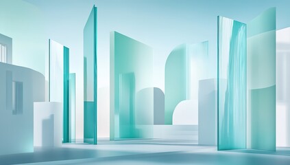 Abstract Geometric Architecture Scene With Pastel Colors