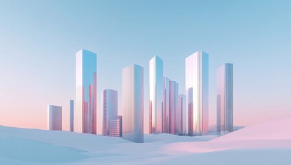 Pastel Cityscape On Snowy Desert Landscape